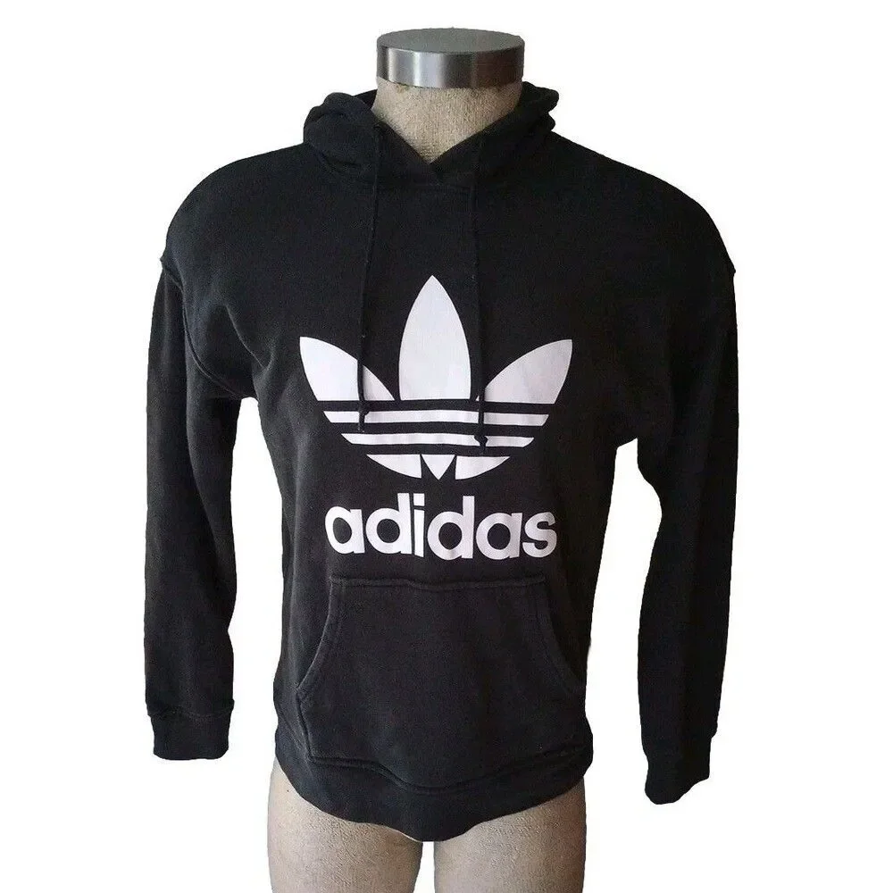 Adidas Men's Pullover Hoodie Black Large Trefoil Logo Size Small